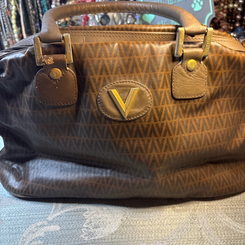 Vintage Mario Valentino  Brown Monogram Satchel Bag Italy